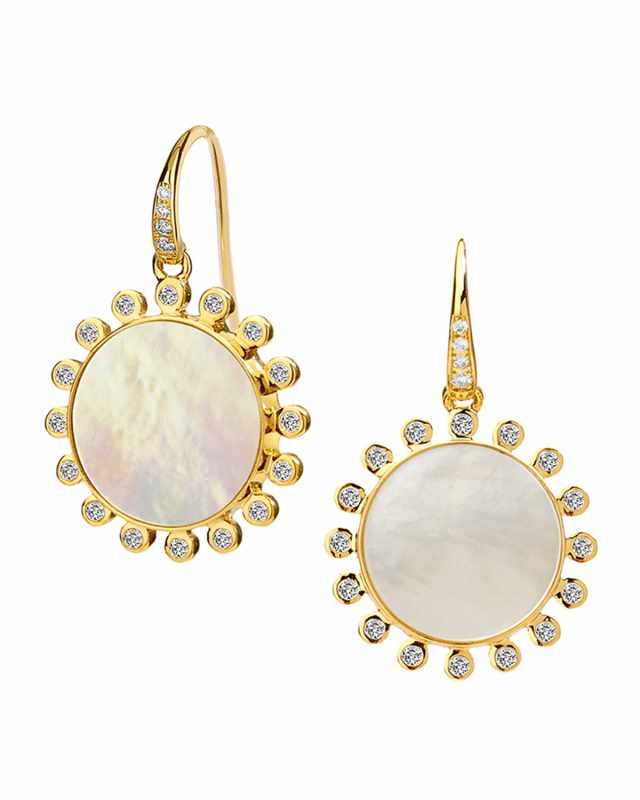 18k Mother-of-Pearl and Diamond Sun Drop Earrings